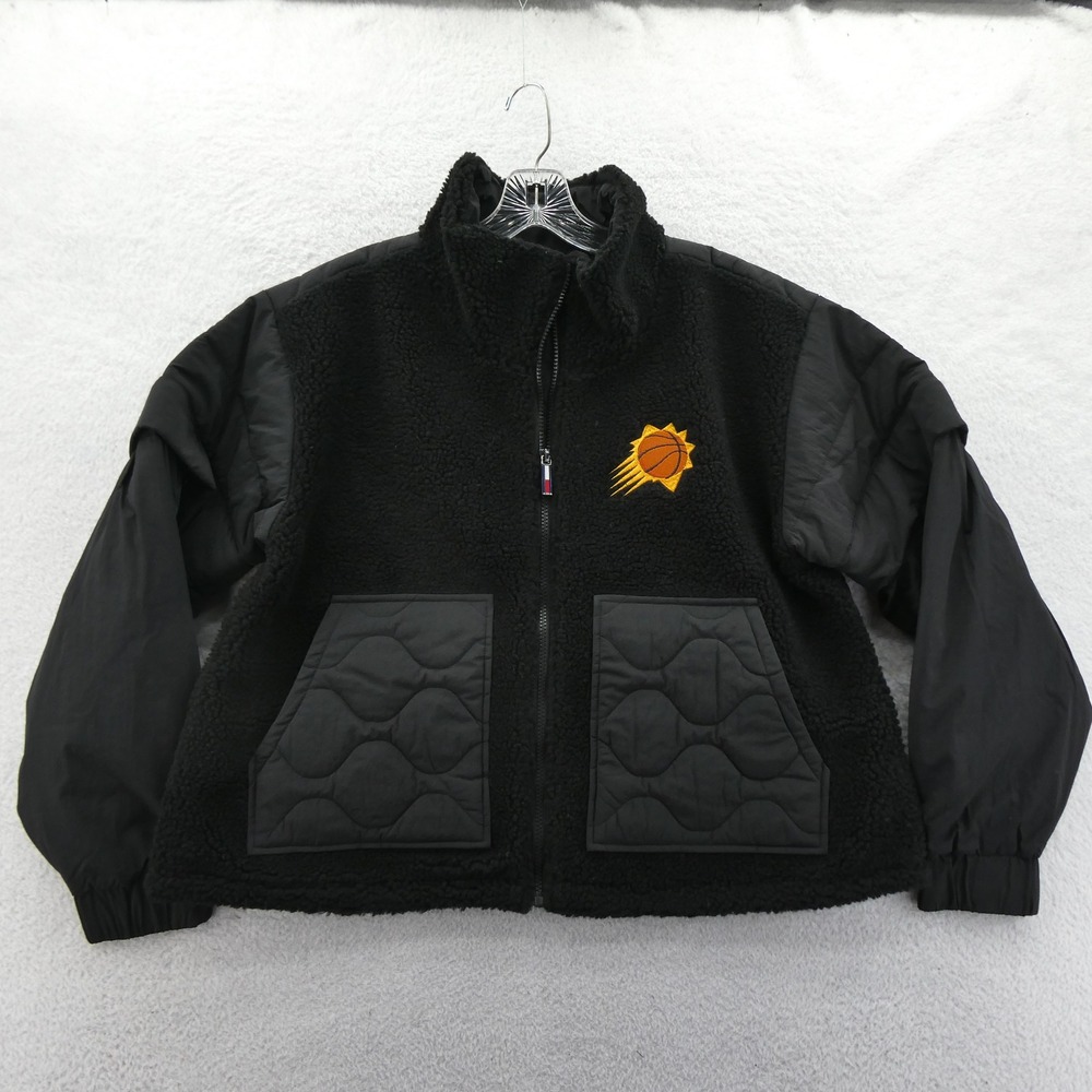 Tommy Jeans Jacket Women Small Phoenix Suns Black Sherpa Fleece Removable Sleeve
